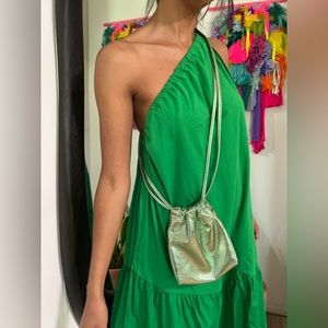 Zara green metallic purse with strap